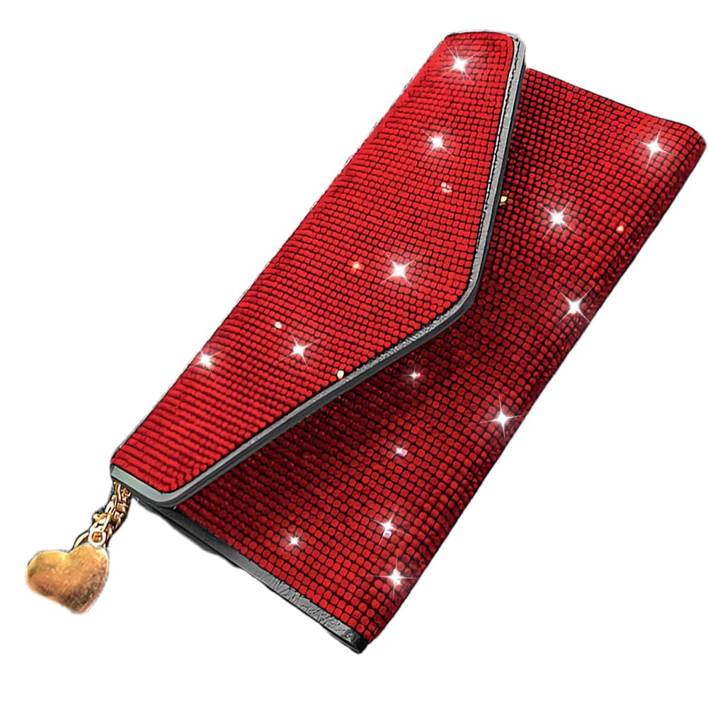 HOTBling Crystal Rhinestones Leather Pocket Card Case Wallet Organizer with Zipper Multifunctional Large Capacity Shining for Women Girls (White)