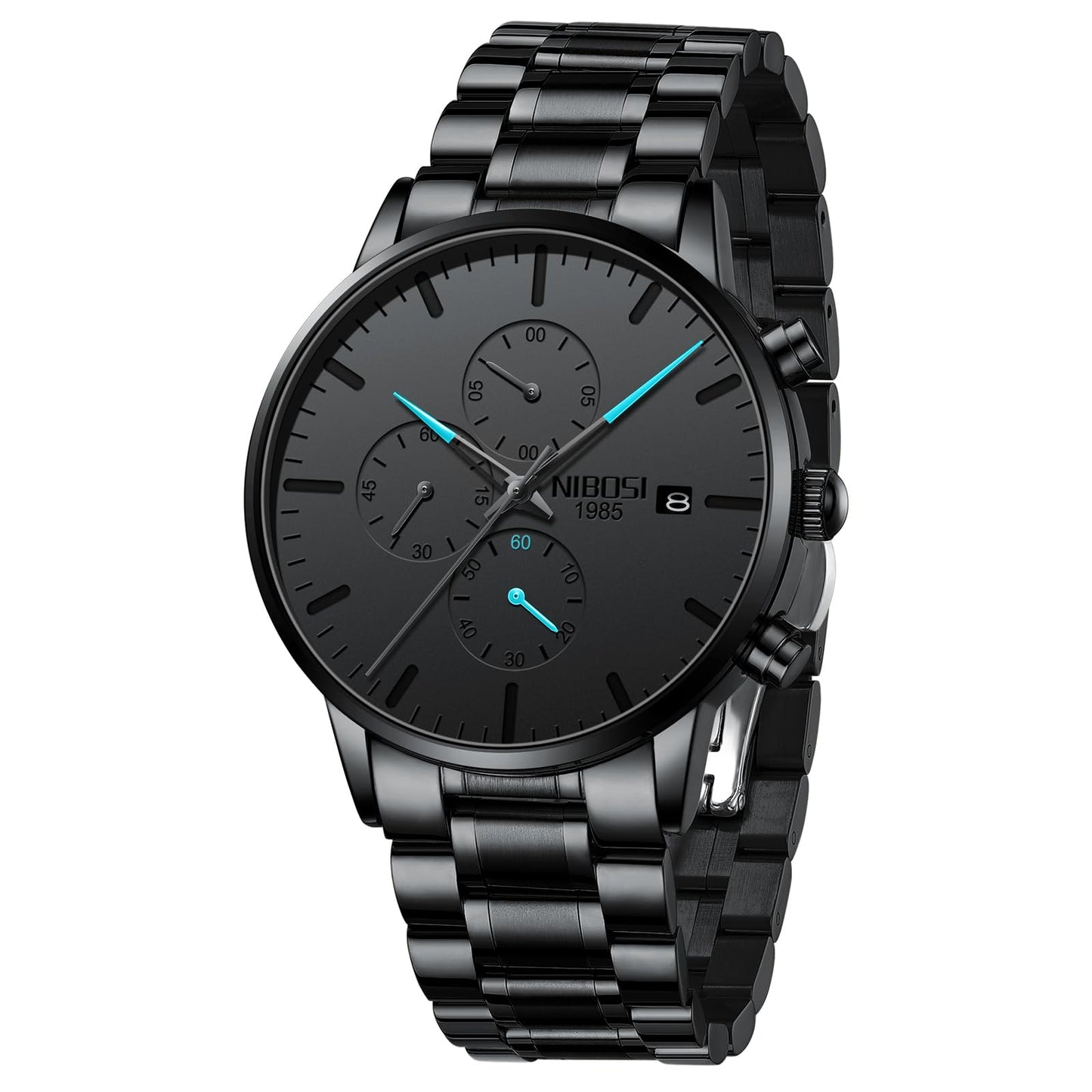HOTNIBOSI Men's Analog Chronograph Watch, Minimalist Black Dial with Date | Waterproof Stainless Steel Strap, Business Fashion Casual Quartz Wrist Watches for Men