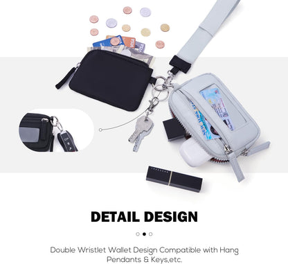 HOTPOIUGOYA Keychain Wristlet Wallet,Dual Pouch Wristlet Portable,Nylon RFID Coin Purse Small Wallet with key ring,ID Window