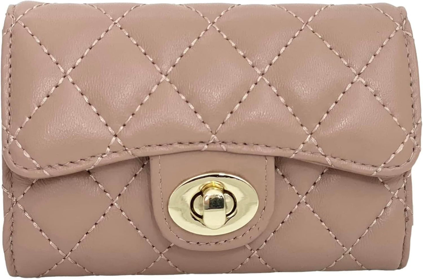 HOTLuxury Quilted Leather Card Holder Wallet Credit Card Holder Wallet Small Wallet Compact Wallet Coin Purse Business Card Holder Gift for Women Gift for Girl (Beige)