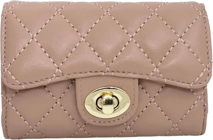 HOTLuxury Quilted Leather Card Holder Wallet Credit Card Holder Wallet Small Wallet Compact Wallet Coin Purse Business Card Holder Gift for Women Gift for Girl (Beige)
