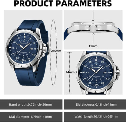 HOTSAPPHERO Mens Watch 50M Waterproof Luminous Quartz Analog Watches with Date Display Casual Stylish Work Business Classic Silicone Strap Men's Wrist Watches Elegant Gifts for Men
