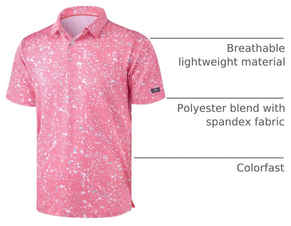 HOTObla Mens Golf Polo Shirts Short Sleeve Dry Fit Performance Moisture Wicking Casual Print Collared Golf Shirts for Men