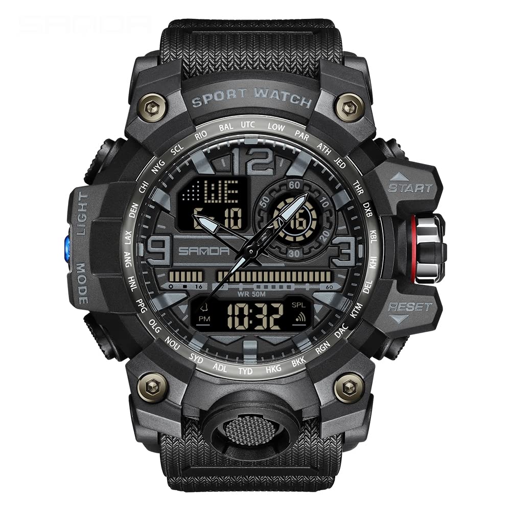 HOTAIMES Mens Watches Sports Outdoor Waterproof Military Watch for Men Tactical Watch Analog Digital Date Alarm Stopwatch Multi-Function Tactics Big Face Wristwatch for Men