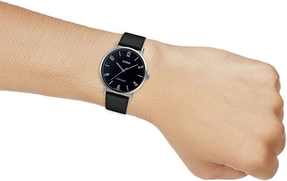 HOTCasio MTP-VT01L-1B2 Men's Minimalistic Black Dial Black Leather Band Analog Watch