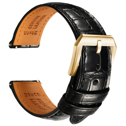 HOTREZERO Leather Watch Band for Men, Quick-Release Alligator Grain Embossed | REZERO Watch Bands Replacement | Luxury Style | 316L Stainless Steel Hardware | Curved End for Round Dial | 19/20/21/22mm