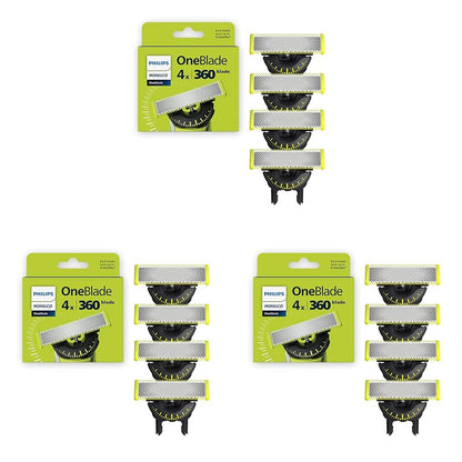 HOTPhilips Norelco OneBlade 360 Blades, Genuine Replacement Blades for OneBlade Electric Shaver and Trimmer, 4 Pack, QP440/80