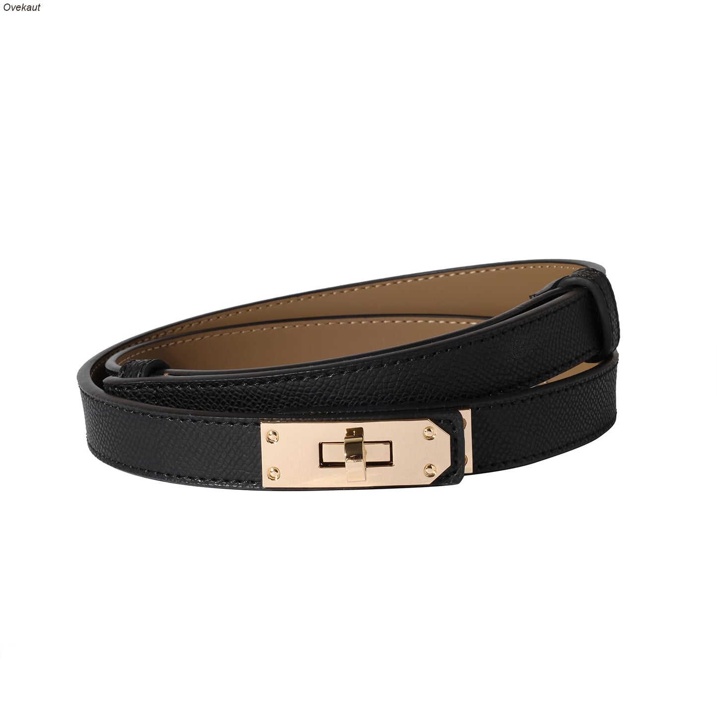 HOTOvekaut Women Skinny Leather Belt Solid Color Alloy Turn Lock Adjustable Waistband for Dresses Jeans Coats
