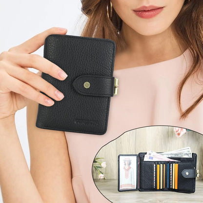 HOTCONTACTS Full Grain Leather Kiss Lock Wallet for Women Coin Pocket Kiss Clasp Purse Small Card Holder Bifold Rfid Wallet (Black)