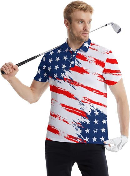 HOTGolf Polo Shirts for Men Funny Print Quick Dry Short Sleeve Performance Golf Shirts Moisture Wicking Polo Shirts