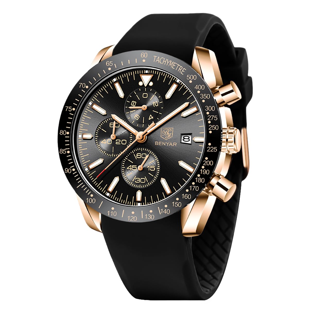 HOTBENYAR Watch for Men Analog Quartz Chronograph Waterproof Luminous Designer Mens Wrist Watches Business Work Sport Casual Dress Watch with Silicone Strap Elegant Gifts for Men