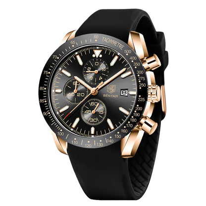 HOTBENYAR Watch for Men Analog Quartz Chronograph Waterproof Luminous Designer Mens Wrist Watches Business Work Sport Casual Dress Watch with Silicone Strap Elegant Gifts for Men