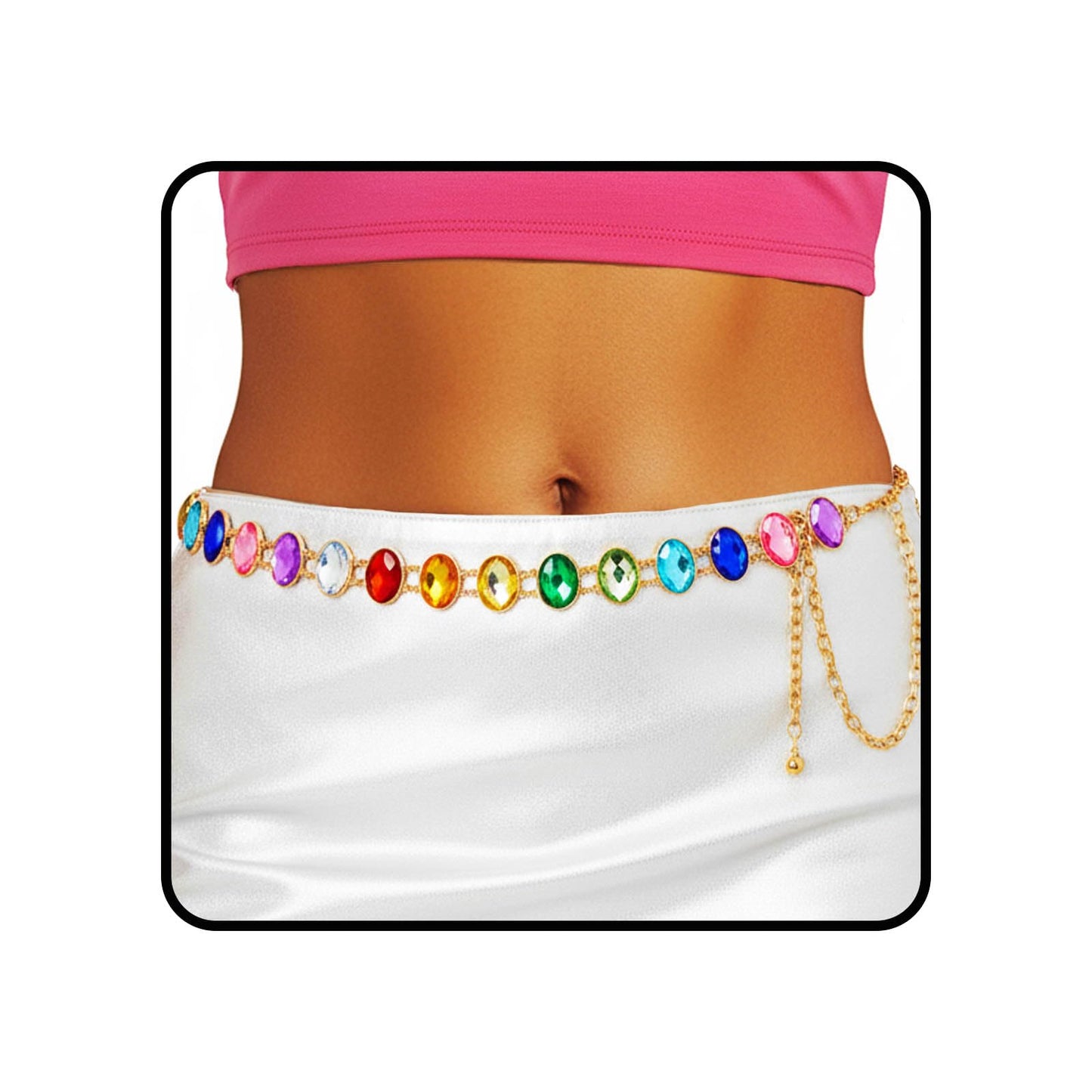 HOTELABEST Rainbow Belt Chain Colorful Waist Chains Rhinestone Gold Jewelry for Women