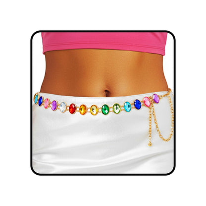 HOTELABEST Rainbow Belt Chain Colorful Waist Chains Rhinestone Gold Jewelry for Women