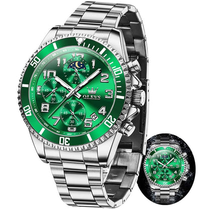 HOTOLEVS Mens Watches Chronograph Watch Luxury Dress Stainless Steel Waterproof Watches for Men Moon Phase Luminous Business Calendar Wrist Watch Blue/Black/Green/Gold/Face