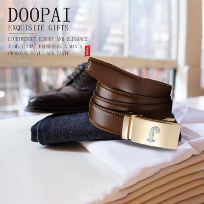 HOTDOOPAI Men's Leather Ratchet Belts 2 Pack Adjustable Click Belt Set for Dress & Casual, Custom Fit 1 3/8" (35mm) -Trim to Fit