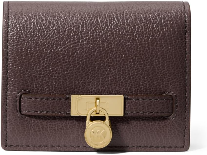 HOTMichael Kors Hamilton Small Compact Wallet, Gold-Tone Hardware/MK Signature Coated Twill/Brown/Black