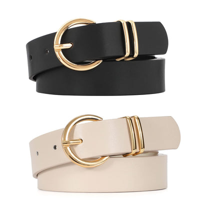 HOTVONMELLI 2 Pack Women's Leather Belts for Jeans Dresses Fashion Gold Buckle Ladies Belt