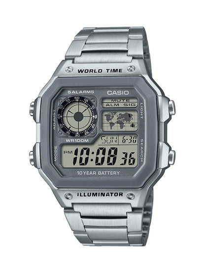 HOTCasio AE1200WH Series | Men’s Digital Watch | 100M WR | Multi Alarms | 100 SEC Stopwatch | Countdown Timer | World Map for World Time | LED Light | LC Analog Display | 10 Year Battery