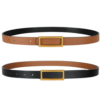 HOTSANSTHS Skinny Reversible Belts for Women, Two-in-one Women Thin Belt for Dresses Jeans Pants with Gold Buckle