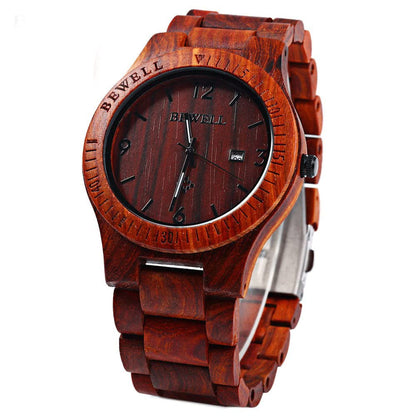HOTBEWELL ZS-W086B Wooden Watch Men Gifts Handmade Date Display Quartz Movement Analog Lightweight Wood Wrist Watches