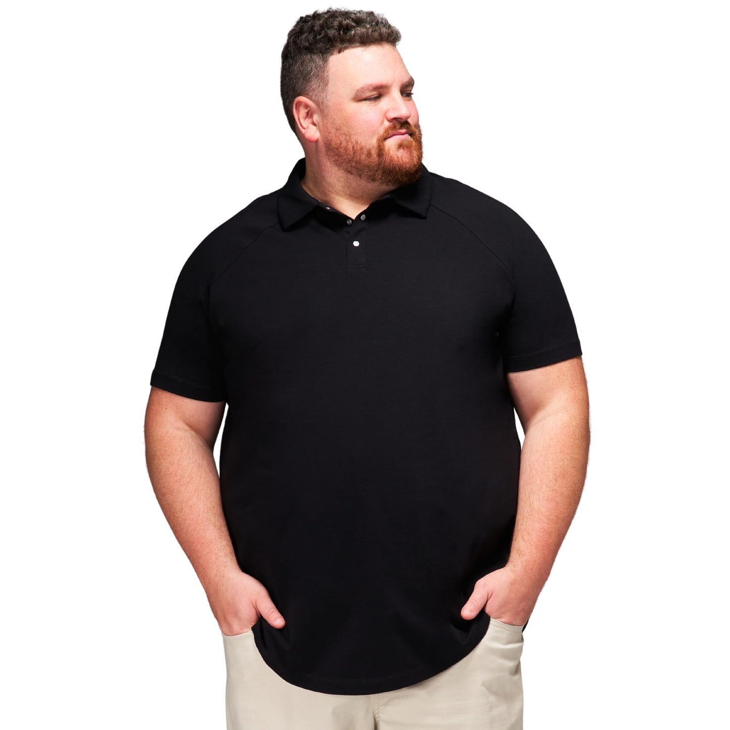 HOTSTRONGSIZE Big and Tall Polo Shirts for Men – Golf Shirt with Snap Buttons | Longer Length Shirt with Curved Hem