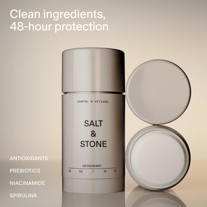 HOTSalt & Stone Aluminum-Free Deodorant, Women & Men Santal & Vetiver 2.6 oz | Extra Strength 48 Hour Protection, Gender Neutral Scent, Made with Niacinamide, Spirulina, Magnesium & Antioxidants