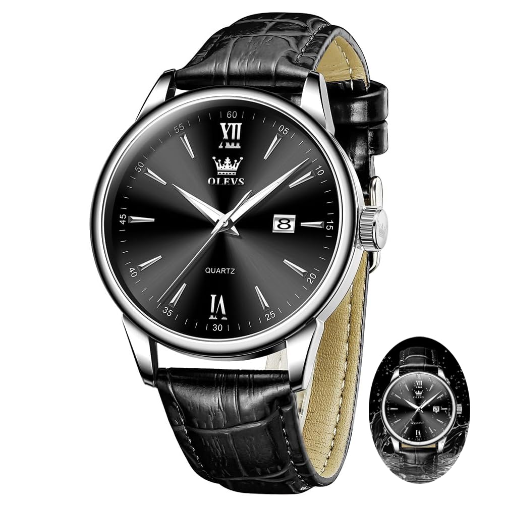 HOTOLEVS Mens Watches Vintage Leather Band Dress Classic Easy Reader Arabic Numerals Analog Quartz Waterproof Date Day Men's Wrist Watches