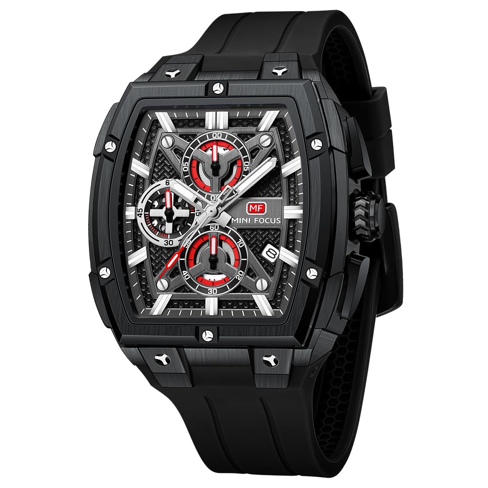 HOTMF MINI FOCUS Men's Watches Analog Fashion Wrist Watch, Skeleton Tonneau Watches for Men with Chronograph,Ideal for Sports Enthusiasts and Daily Wear