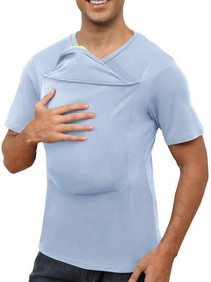 HOTMens Baby Carrier Shirt Dad Shirt for Men Short Sleeve Pocket Tee Shirts | New Dad Gifts T-Shirt Baby Wearing Skin to Skin Shirts
