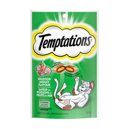 HOTTemptations Classic Crunchy and Soft Cat Treats, Seafood Medley, 30 oz | Under 2 calories per treat, 100% complete & balanced adult cat nutrition, resealable tub, use as snack, meal, or food topper