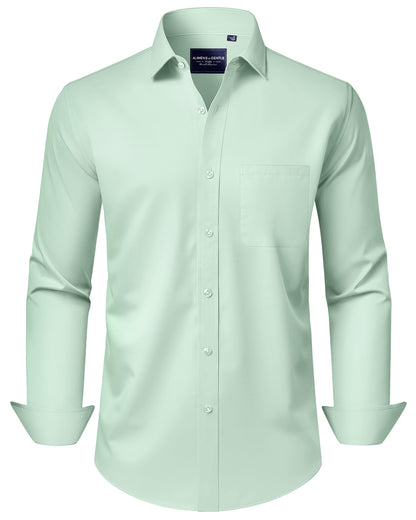 HOTAlimens & Gentle Men's Dress Shirts Long Sleeve Wrinkle-Free Stretch Shirts Solid Formal Button Down Shirt with Pocket