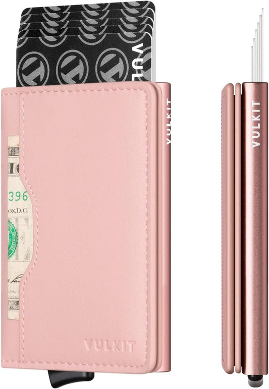 HOTVULKIT Slim Pop up Wallet for Women Minimalist Credit Card Holder with Leather Slots Men's Bifold RFID Blocking Metal Wallets