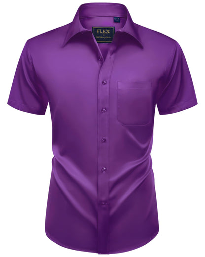 HOTAlimens & Gentle Mens Short Sleeve Dress Shirts Wrinkle Free Solid Casual Button Down Shirts with Pocket