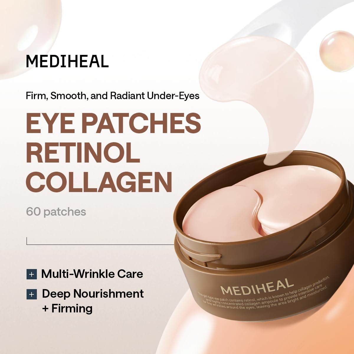 HOTMEDIHEAL Retinol Collagen Under Eye Patches - Korean Hydrogel Eye Pads (60 patches) with 95% Retinol & Collagen - Improves Puffy Eyes & Dark Circles - Non Irritating, Encapsulated Retinol
