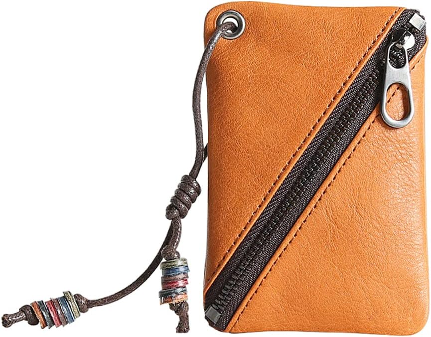 HOT1 Pcs Leather Mini Medieval Coin Pouch, Coin Organizer, Change Holder, Ultra Thin Genuine Leather Coin Purse,Leather zipper Pouch for Men & Women