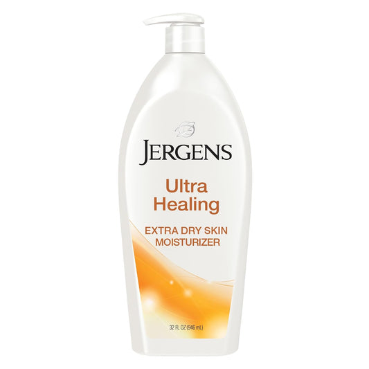 HOTJergens Ultra Healing Dry Skin Lotion, Hand and Body Moisturizer for Quick Absorption into Extra Dry Skin with Hydralucence Blend, Vitamins C, E and B5, White, 32oz