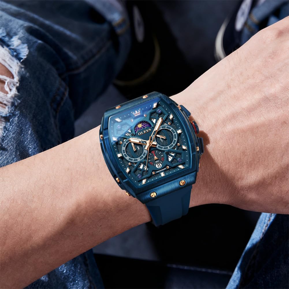 HOTOLEVS Mens Watches Stylish Chronograph Waterproof Luminous Silicon Strap Multifunction Watches for Men Business Men Wrist Watch