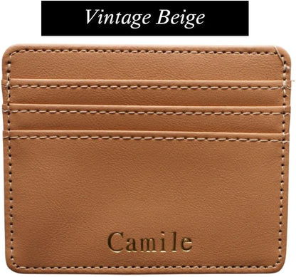HOTCustom Embossed Cardholder – Personalized Initials or Name Leather Wallets | Slim Wallet with 3 Pockets for IDs and Bank Cards, Monogram Gift