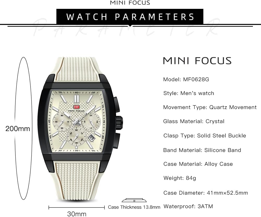 HOTMF MINI FOCUS Men's Watch Analog Fashion Wrist Watch, Tonneau Watch for Men with Chronograph,Ideal for Sports Enthusiasts and Daily Wear