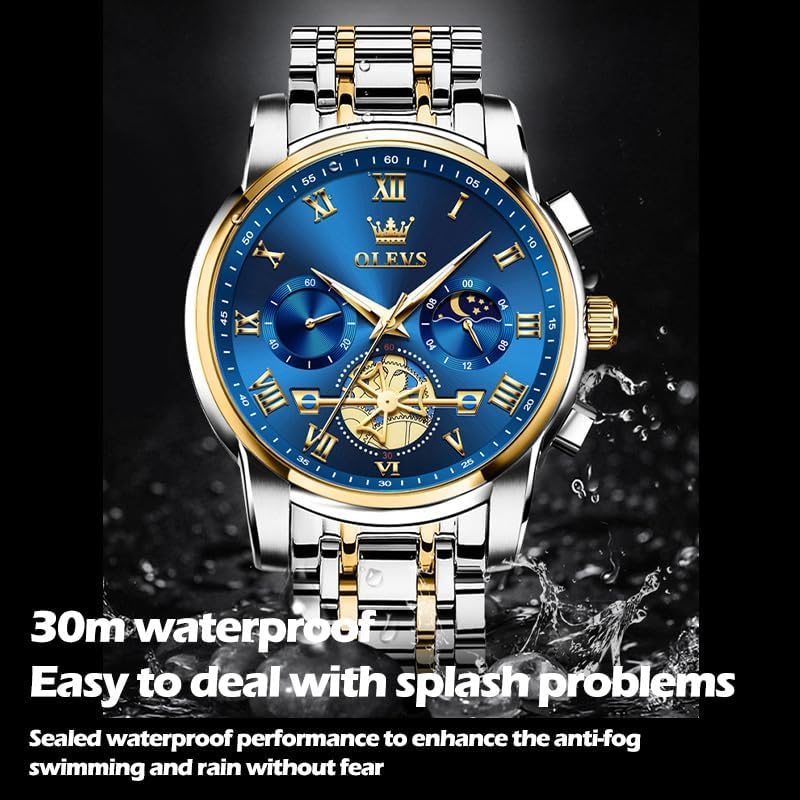 HOTOLEVS Mens Watches Waterproof Stainless Steel Adjustable Bracelet Watch Quartz Analog Watch for Men Fashion Business Classic Mens's Wrist watch's Casual Watches Gold/Blue/Black/White/Face/Dial