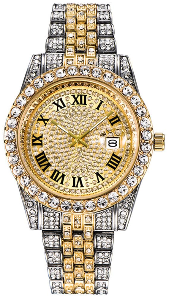 HOTHip Hop Watches for Men Iced-Out Bling Diamond Luxury Quartz Watches with Date