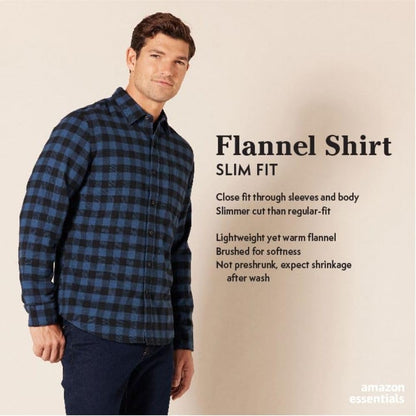 HOTAmazon Essentials Men's Slim-Fit Flannel Shirt, Long Sleeve Button Down Plaid