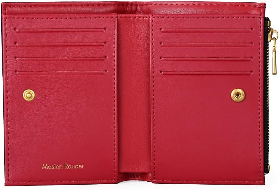 HOTSlim Bi-fold Checkered Quilted Leather Wallet | Classic Minimalist Style w. ID Window/Card Slot/Bill Holder/Zip Coin Pocket for Women (Black Quilted)