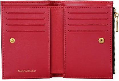 HOTSlim Bi-fold Checkered Quilted Leather Wallet | Classic Minimalist Style w. ID Window/Card Slot/Bill Holder/Zip Coin Pocket for Women (Black Quilted)