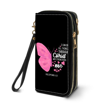 HOTWomen's Large Capacity Wallet PU Leather Double Zipper Clutch Purse Multifunctional Wallet with Removable Wristlet Strap for Smart Phone/Coin/Card/Cash, Floral Quotes Bible Verse Philippians 4-13
