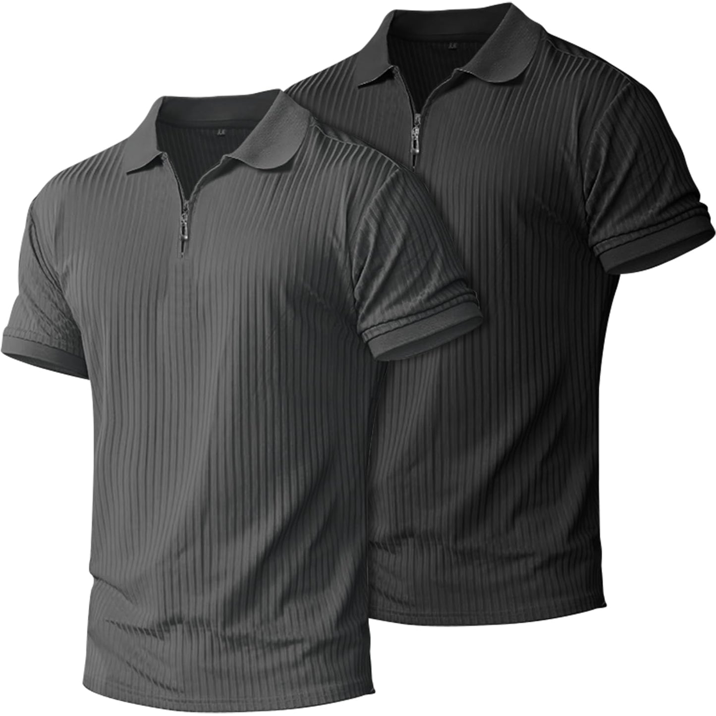 HOTplop 2 Pack Mens 1/4 Zipper Muscle Polo Shirts Slim Fit Collared Shirt Short Sleeve Ribbed Knit Fitted Casual Athletic Tee