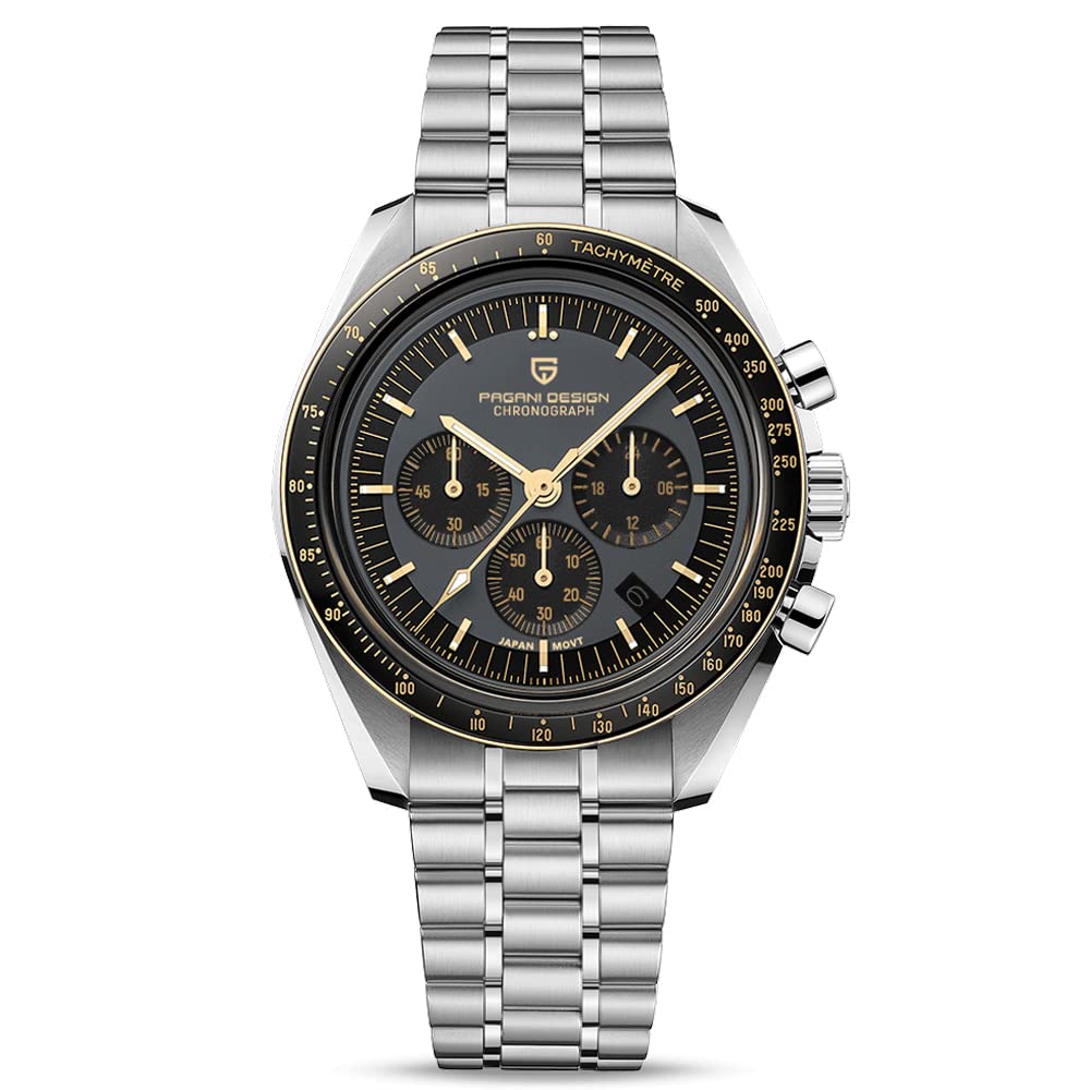 HOTHaiQin Pagani Design 1701 V6 Moon Wristwatch Homage Men's Quartz Chronograph Watches VK63 Movement Stianless Steel Construction 100M Waterproof Fashion Sport Watch