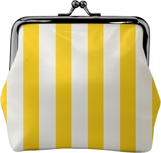HOTLemon Yellow Stripes Small Coin Purse For Women Girls Pu Leather Change Purse Wallets Key Bags Kiss-Lock Mini Coin Pouch For Women Girls