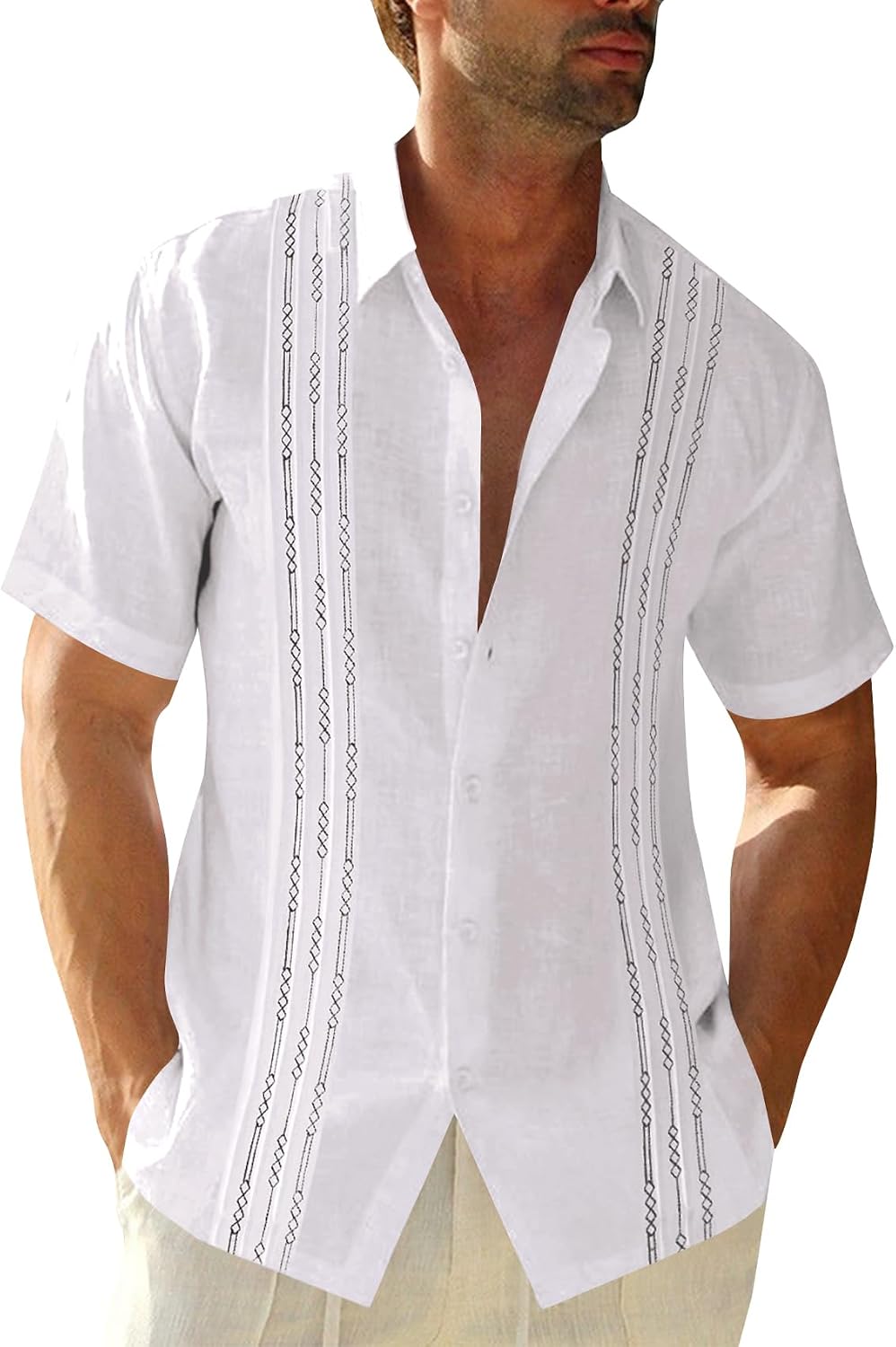 HOTRuncati Mens Short Sleeve Guayabera Shirts Linen Button Down Cuban Shirt | Cotton blend, Mexican style, Button up, Embroidered, Loose fit, Barong tagalog, Bowling shirts, for Summer Beach, Wedding